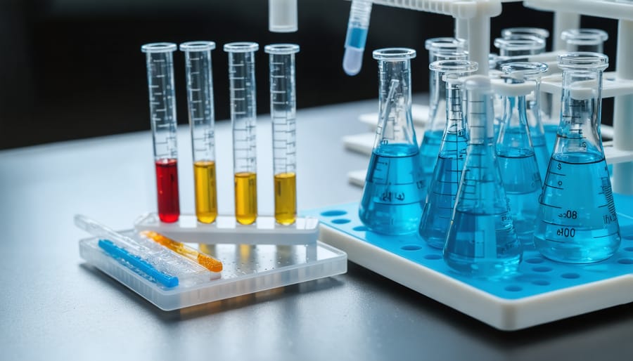 Basic organic testing equipment arranged on a laboratory bench