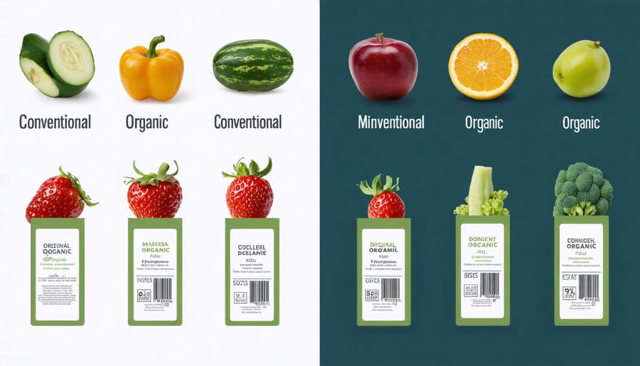 Comparison showing conventional apple PLU code 4011 next to organic apple PLU code 94011