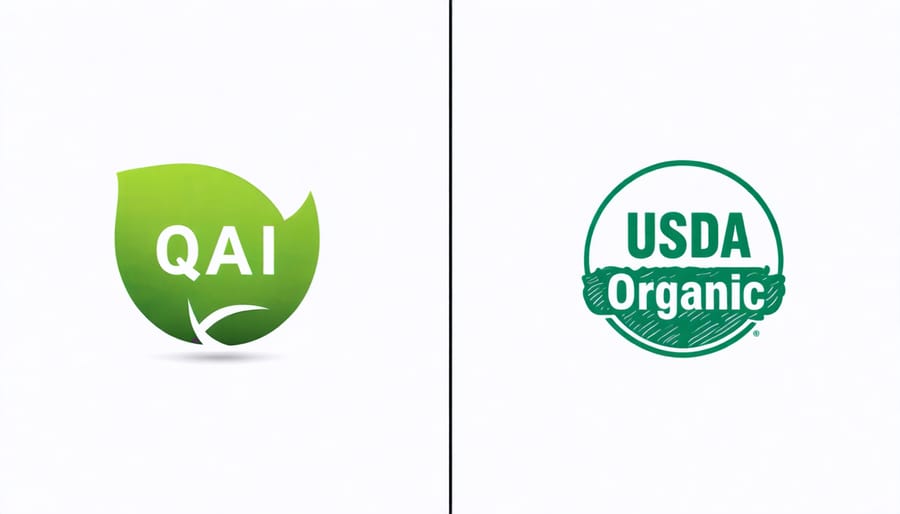 Official logos of QAI organic and USDA organic certification programs displayed side by side