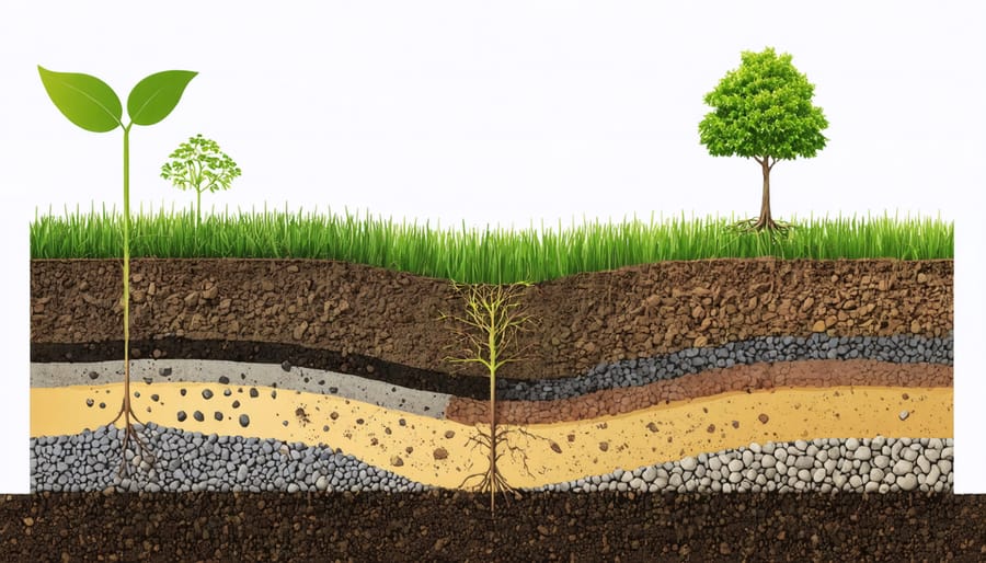 Detailed soil profile illustration showing different forms of organic matter in soil layers