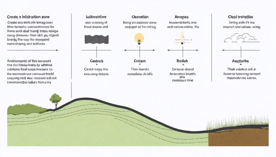 Diagram illustrating the key components and measurements of a properly designed agricultural transition zone