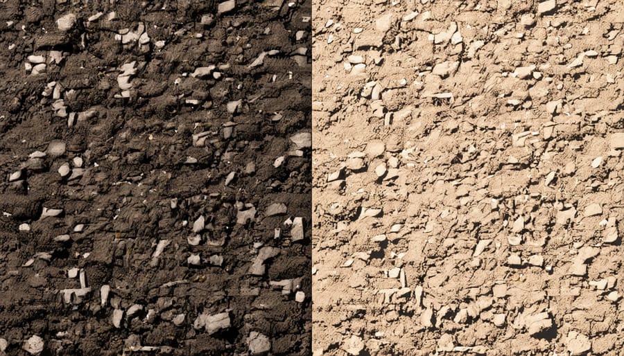 Side-by-side comparison showing crops growing in regular soil versus biochar-enriched soil
