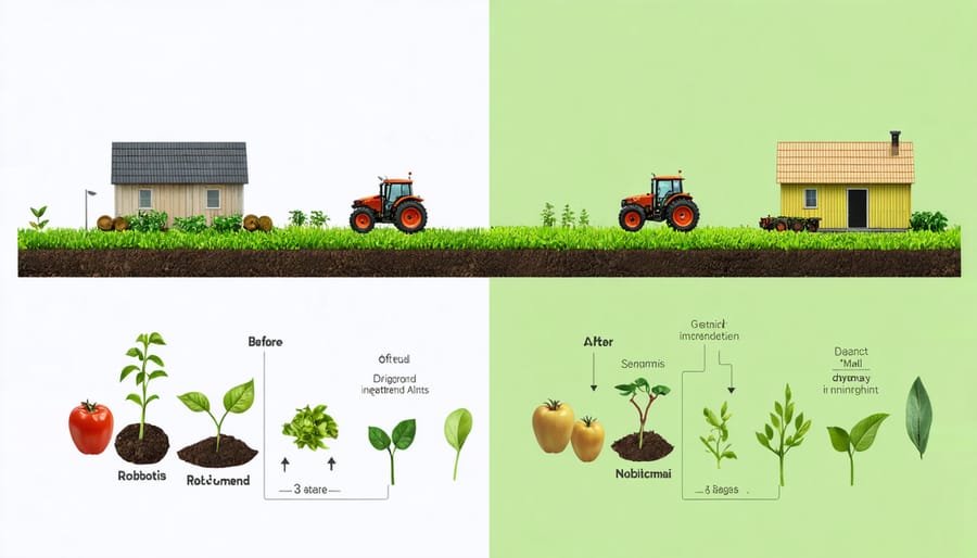 Side-by-side comparison of traditional versus robotics-enhanced organic farming methods
