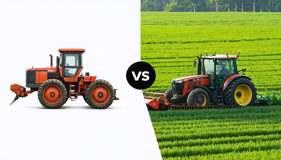 Comparison of traditional farming equipment and specialized agroforestry machinery with cost differences highlighted