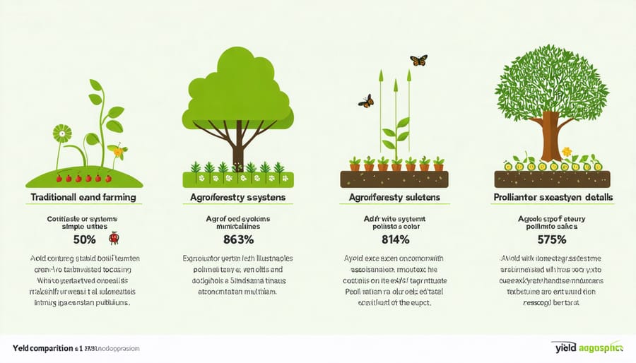 Bar chart comparing crop yields between conventional and agroforestry farming methods