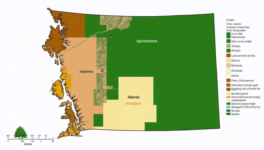 Color-coded map of Alberta's agro-ecological zones showing Prairie, Parkland, and Northern Forest regions
