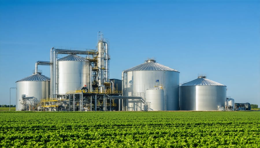 Community-scale biogas facility converting agricultural waste to energy in rural Alberta