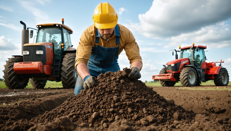 Farmer holding rich, dark compost created from farm waste materials