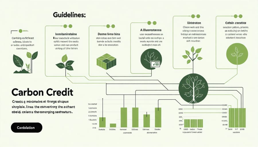 Step-by-step visualization of how carbon credits are calculated and verified for agricultural practices