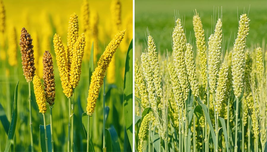 Healthy millet plants growing in dry soil conditions, displaying resilient characteristics