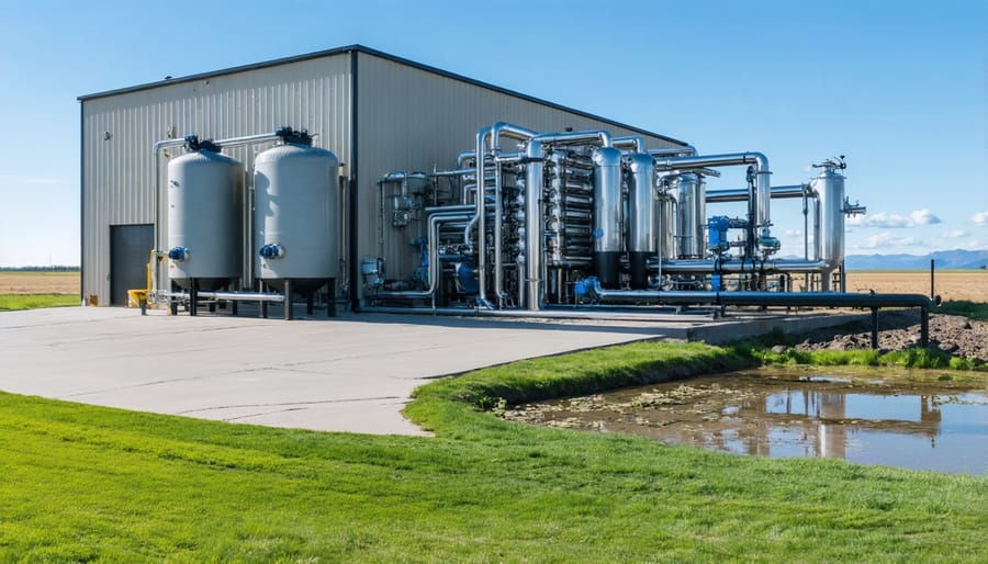 Large-scale agricultural water filtration system with control panel and filtering units