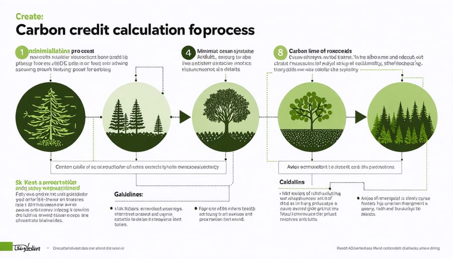 Visual diagram explaining how carbon credits are calculated and earned through sustainable forestry practices