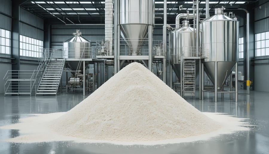Industrial-scale grain processing equipment including mills and protein extraction units