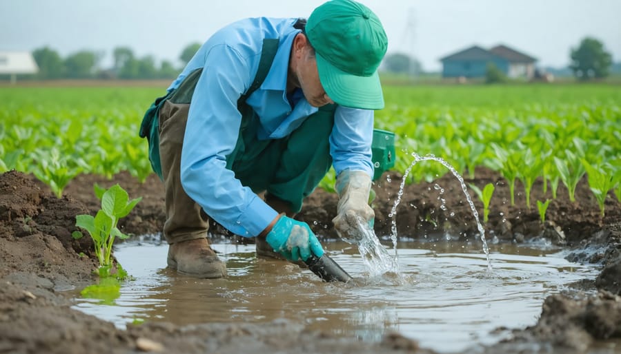 Agricultural worker testing groundwater quality at a farm well