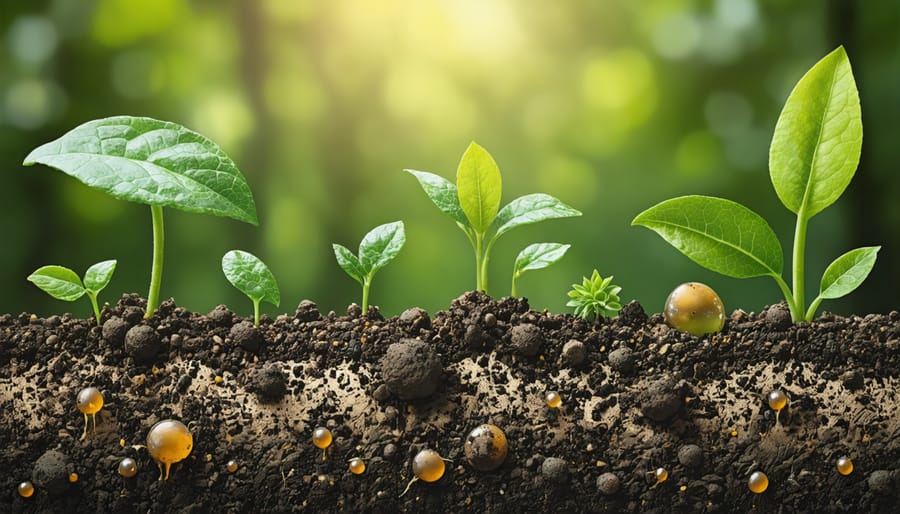 Magnified image of soil displaying healthy microbe communities and soil structure