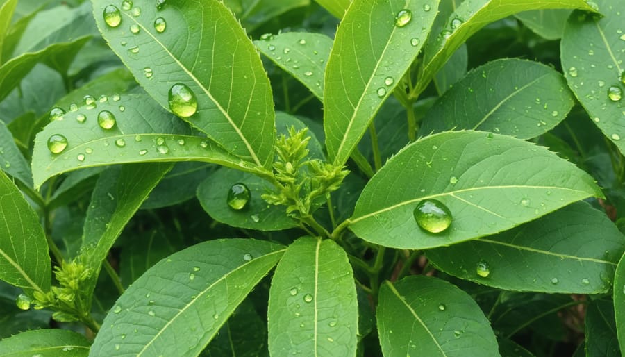Organic neem oil pesticide being sprayed on plant leaves