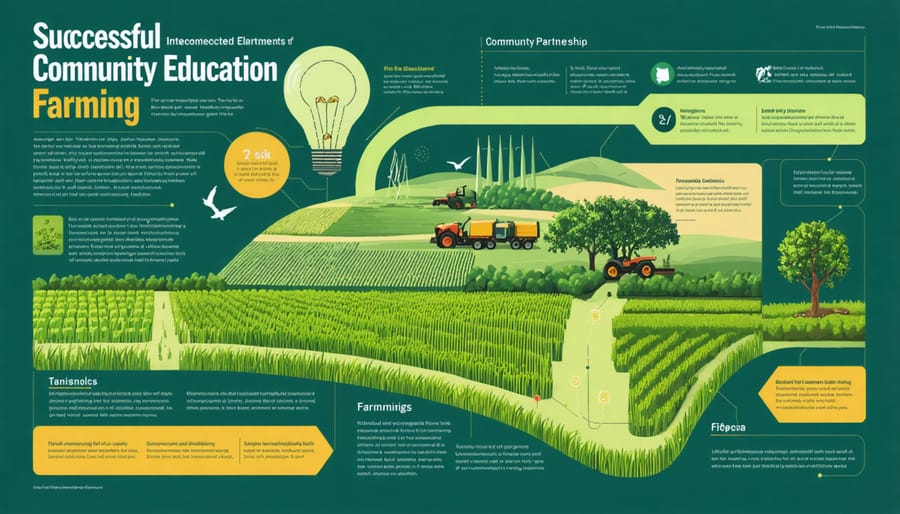 Visual diagram of key components in community education partnerships including stakeholders, resources, and outcomes