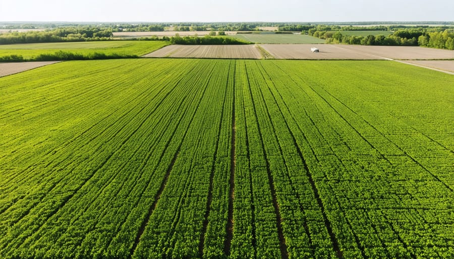 Aerial photograph of Alberta organic farm demonstrating integrated pest management practices