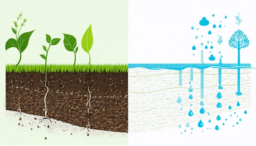 Comparison of two soil types showing moisture retention differences with visible root systems