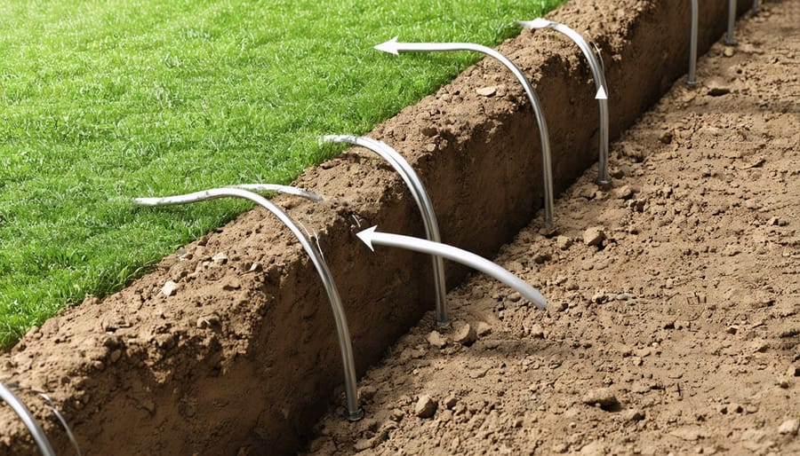 Installation process of subsurface irrigation system including trenching, tube laying, and soil replacement