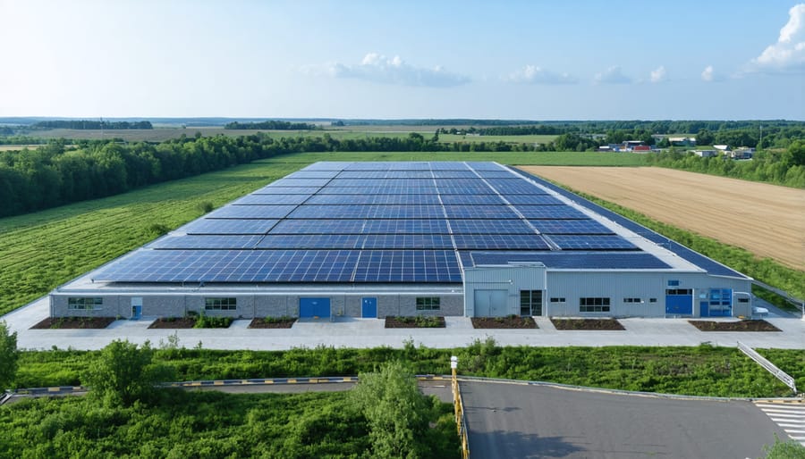 Eco-friendly agricultural processing facility featuring renewable energy and recycling systems