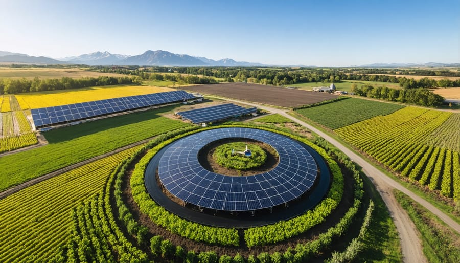 Bird's eye view of Turner Valley circular farm showing multiple sustainability features