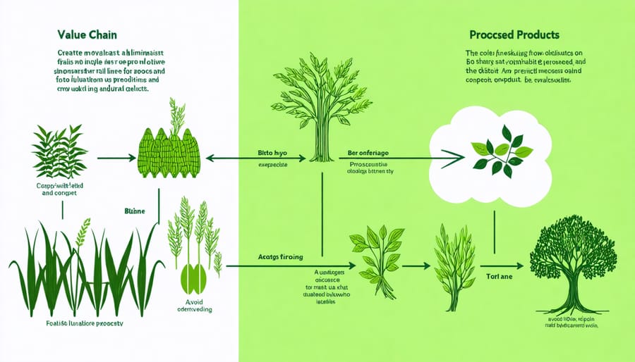 Visual diagram illustrating the progression from harvested crops to value-added products