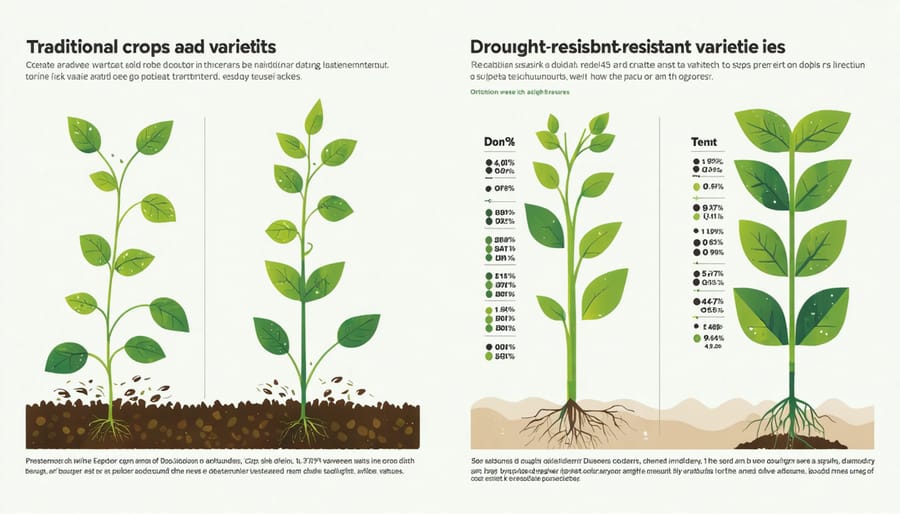 Visual chart showing water consumption differences between conventional and drought-resistant crops