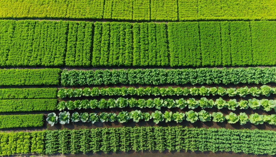 Drone shot of vegetable farm showing various water conservation methods in action