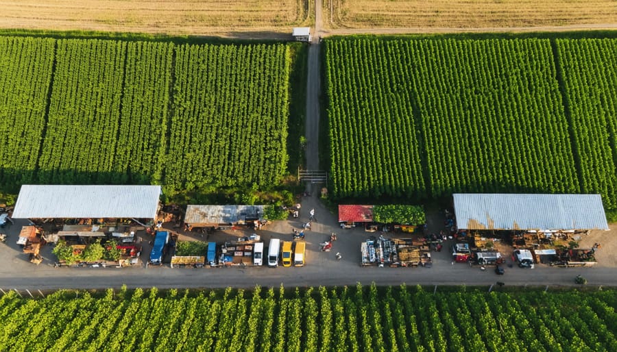 Bird's eye view of a local farm showing integrated distribution systems and market areas