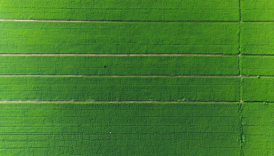 Bird's eye view of an Alberta organic farm with visible compliance features