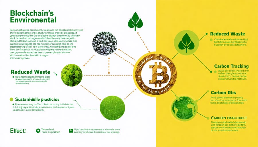 Visual representation of blockchain's environmental impact on agricultural sustainability