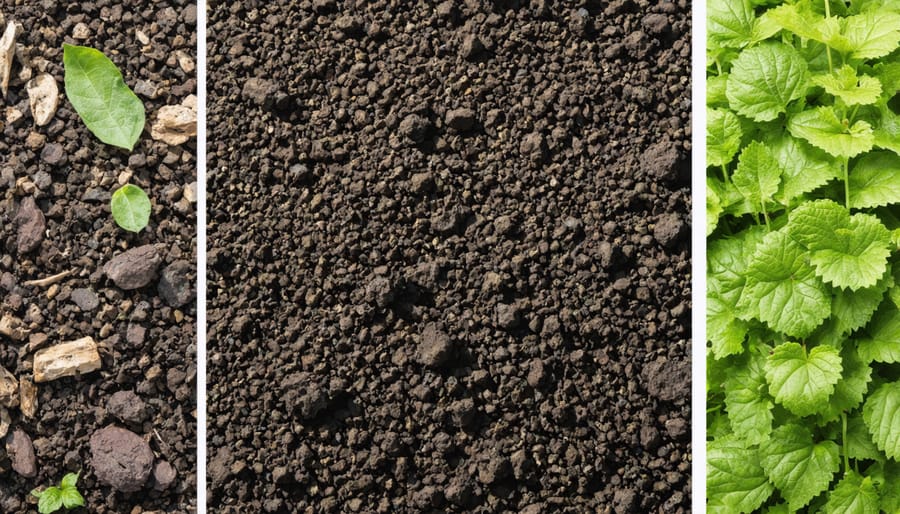 Progressive stages of plant material decomposition from fresh to fully composted