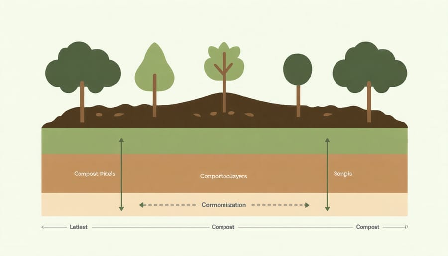 Cross-section illustration of a properly layered compost pile with materials labeled