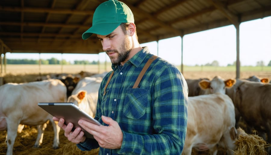 Organic farmer using modern technology to maintain digital compliance records