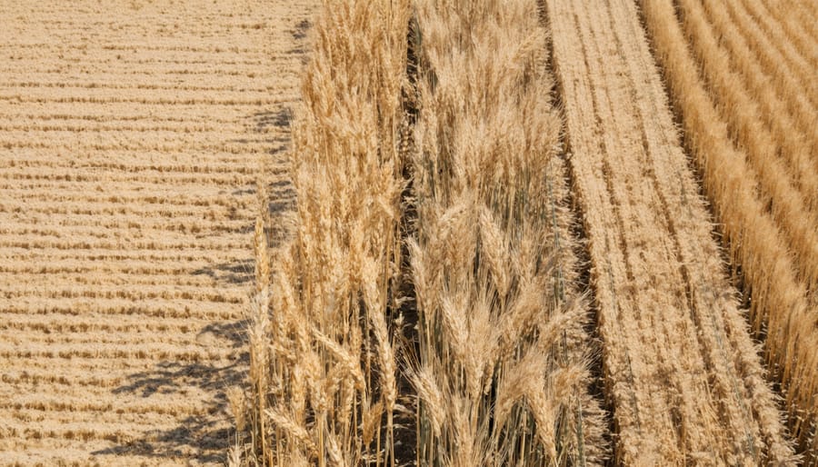 Side-by-side comparison of drought-resistant and conventional wheat fields in Alberta