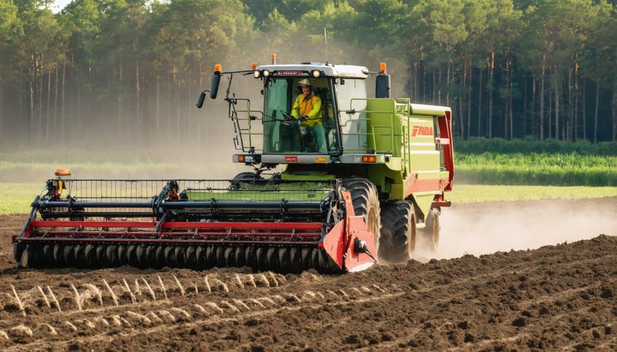 Farmer using modern equipment to precisely apply and incorporate organic nutrients into farmland