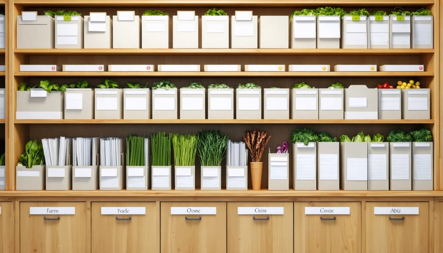 Well-organized filing system showing organic farm documentation and compliance records