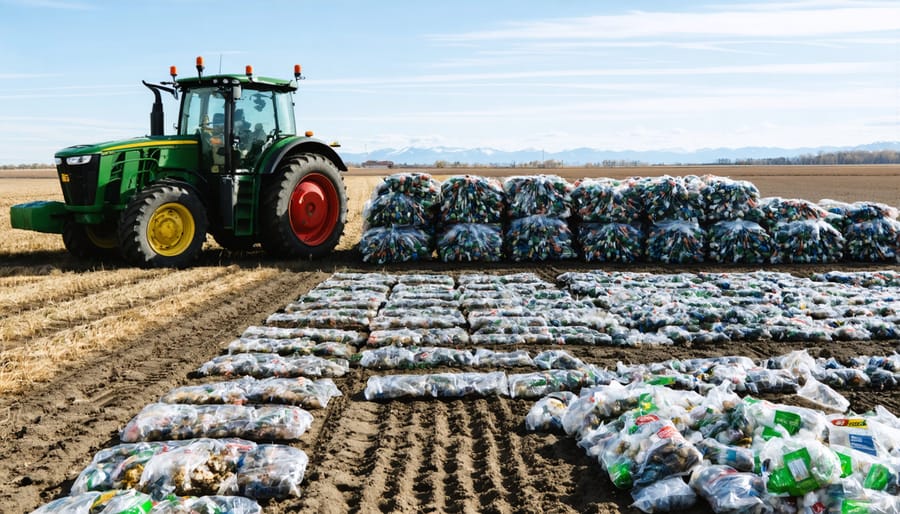 Farmer demonstrating proper storage techniques for used agricultural plastics