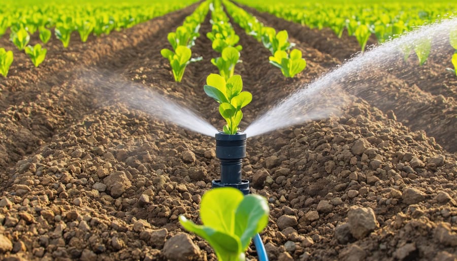 Detailed view of precision drip irrigation equipment with integrated soil sensors