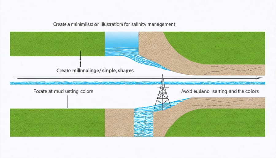 Technical illustration of subsurface drainage system showing tile placement and water flow patterns