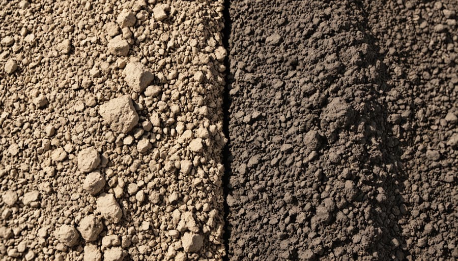 Two soil samples demonstrating differences in soil structure, organic matter content, and biological activity