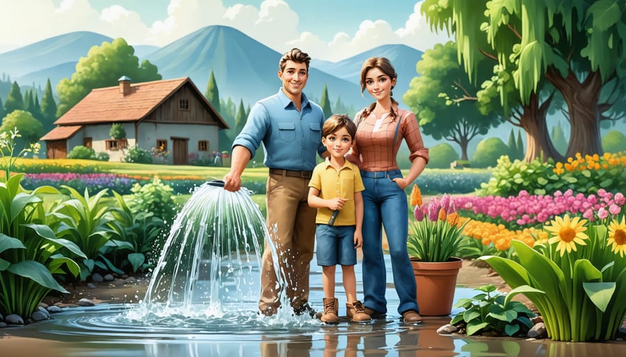 Family farmers demonstrating climate-smart irrigation practices on their organic farm