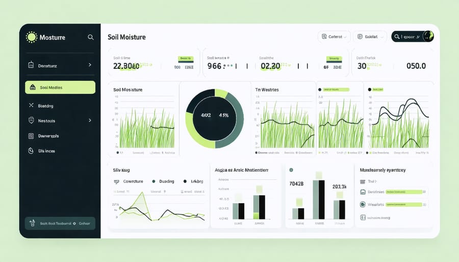 Interactive dashboard displaying soil moisture levels, weather data, and irrigation scheduling