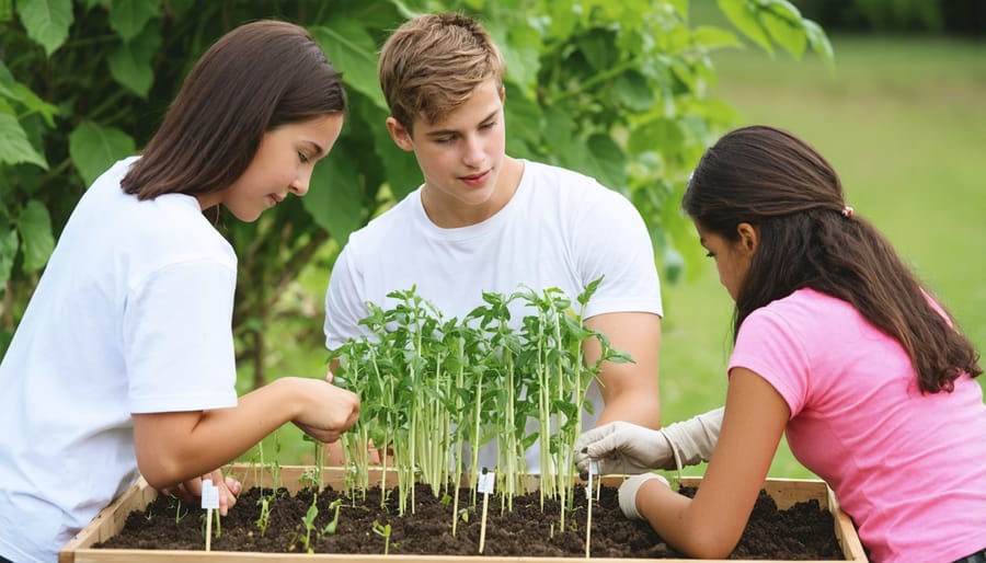 Group of diverse students engaged in hands-on agricultural education activities