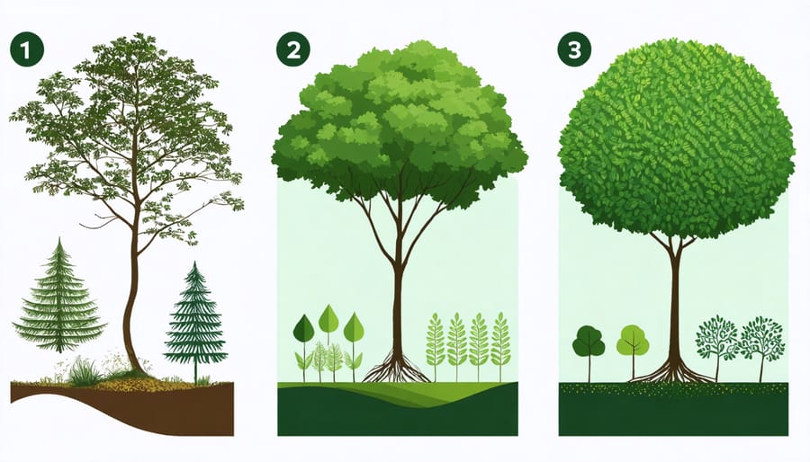Infographic showing four key stages of implementing an agroforestry system
