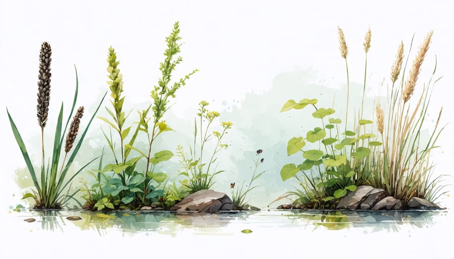 Composite image showing common aquatic plants and organisms in Alberta agricultural water systems
