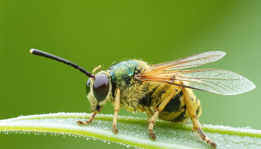 Native ladybugs and parasitic wasps on wheat plants controlling aphid populations