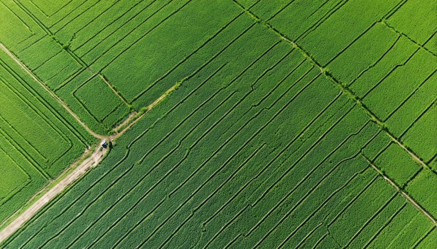 Aerial photograph showing agricultural field with subsurface irrigation implementation