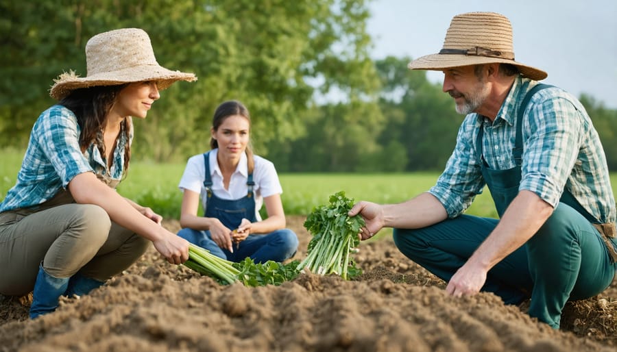 Rural farmers engaged in discussion during a mental health and agriculture support group session